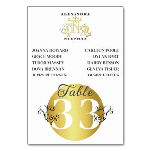 Numeração De Mesa Caligrafia romântica de luxo Casamento Dourado