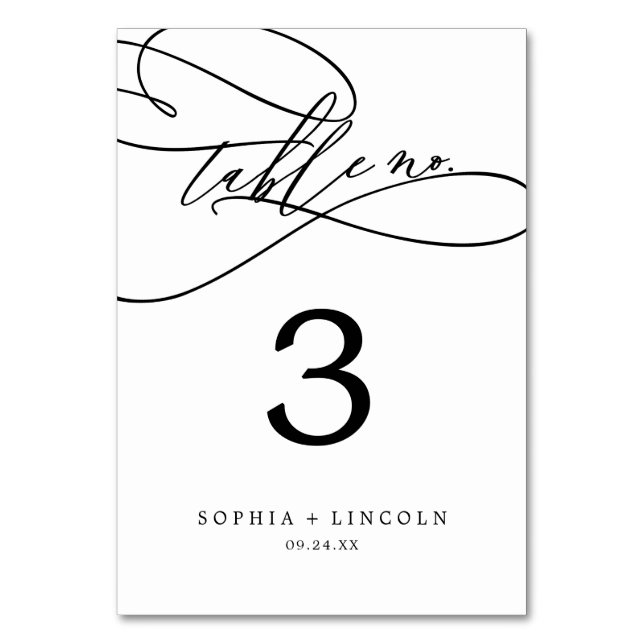 Numeração De Mesa Caligrafia romântica | Número da tabela florescent (Frente)