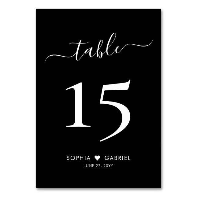 Numeração De Mesa Caligrafia Script Black Weding Double Sided (Frente)