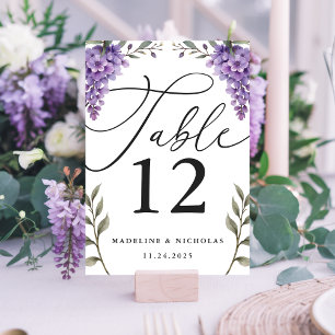 Numeração De Mesa Caligrafia Wisteria Vegetação Aquarela Casamento