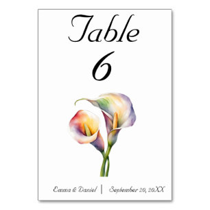 Numeração De Mesa Calla Aquarela Elegante Lírios Românticos