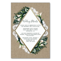 Calla Lily Burlap and Lace Wedding Insert Cards