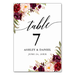 Numeração De Mesa Calliografia Burgundy Floral Wedding