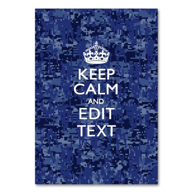 Numeração De Mesa Camo digital azul MANTÉM CALMO E Editar Texto (Frente)