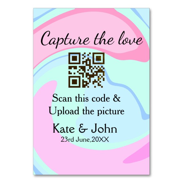 Numeração De Mesa Capturar o amor adicionar QR scan mármore rosa azu (Frente)