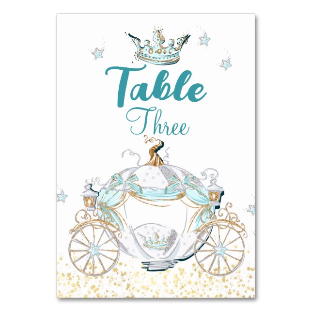 Numeração De Mesa Carruagem da Princesa Cinderela em Azul e Dourado (Frente)