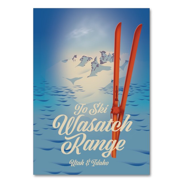 Numeração De Mesa Cartaz de esqui Wasatch Range Utah & Idaho (Frente)