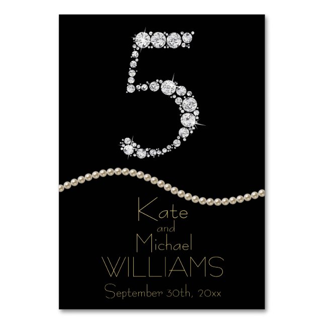 Numeração De Mesa Cartonagem de MESA Elegante Diamante/Pérolas (Frente)