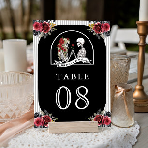 Numeração De Mesa Casal de Esqueletos Góticos Rosas Vermelhas Casame