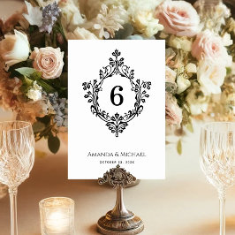 Numeração De Mesa Casal Elegante Preto e Branco Vintage Ornate