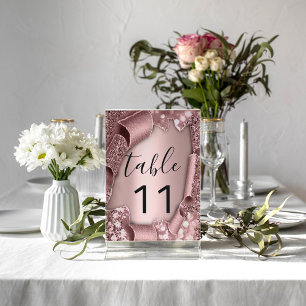 Numeração De Mesa Casamento 3D com Rosa Glam Glitter