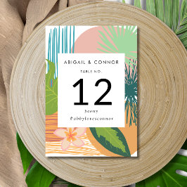 Numeração De Mesa Casamento Abstrato Tropical Ousado Coral Verde-águ