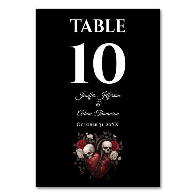 Numeração De Mesa Casamento Alternativo de Halloween Gótico (Frente)