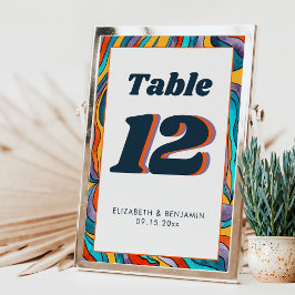 Numeração De Mesa Casamento Amarelo Laranja Ondulado Moderno Retro G