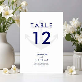Numeração De Mesa Casamento Âncora Náutica Azul Marinho Moderno