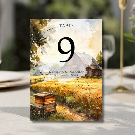 Numeração De Mesa Casamento Aquarela de Outono Antigo Celeiro Prado