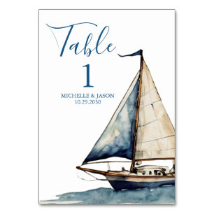 Numeração De Mesa Casamento aquarela náutica barco à vela moderno