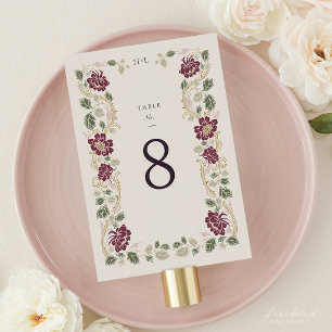 Numeração De Mesa Casamento Art Nouveau Floral Borgonha