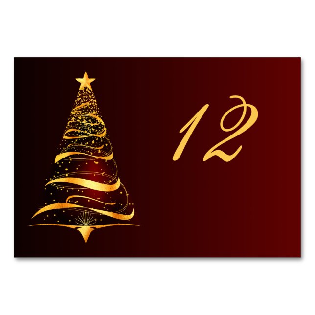 Numeração De Mesa Casamento Árvore de Natal Dourada Chic e Elegante (Frente)