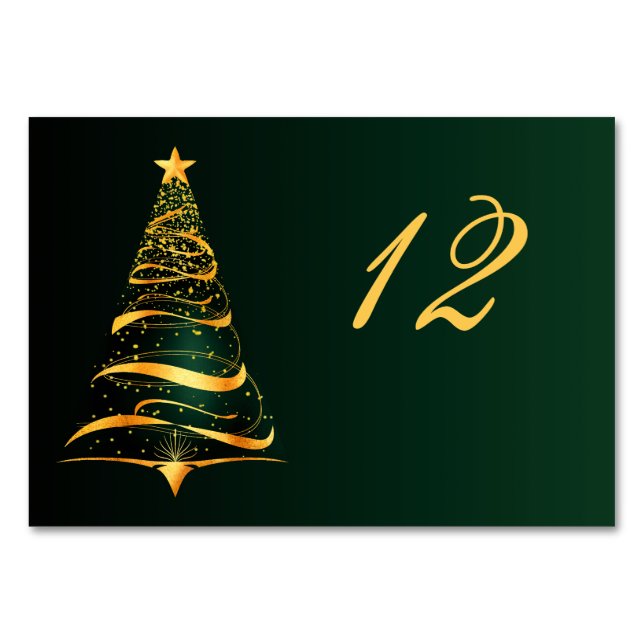 Numeração De Mesa Casamento Árvore de Natal Dourada Chic e Elegante (Frente)