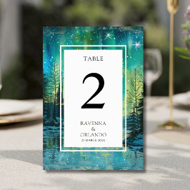 Numeração De Mesa Casamento Aurora de Natal Floresta Noite Céu