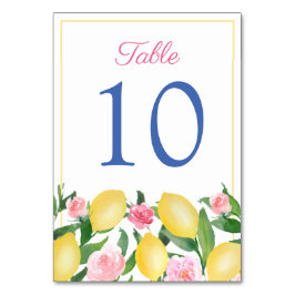 Numeração De Mesa Casamento Azul Cobalto Limões Aquarela Amalfi Rosa