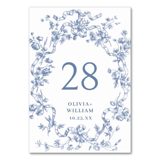 Numeração De Mesa Casamento Azul com Grace Floral Dusty, Ornamentado (Frente)