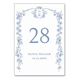 Numeração De Mesa Casamento Azul com Grace Floral Dusty, Ornamentado