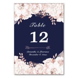 Numeração De Mesa Casamento Azul com Marinho Floral Branco Dusty Ros
