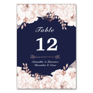 Numeração De Mesa Casamento Azul com Marinho Floral Branco Dusty Ros