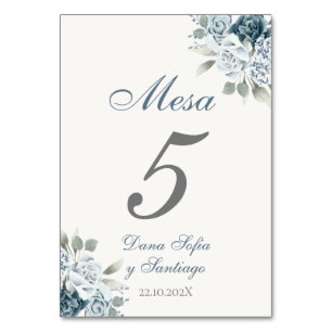 Numeração De Mesa Casamento Azul com Semente Espanhola