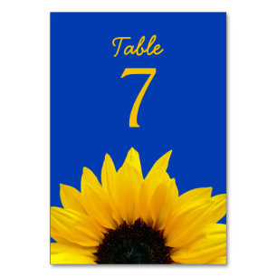 Numeração De Mesa Casamento Azul de Cobalto, Flor Amarelo de Girasso