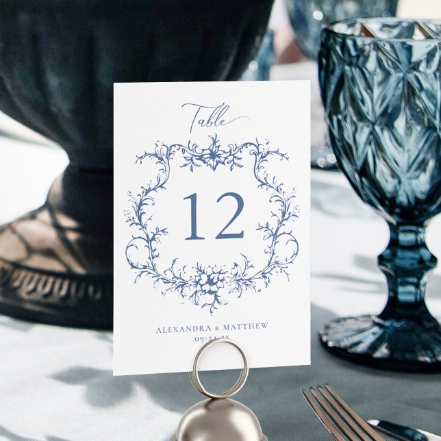 Numeração De Mesa Casamento Azul de Crest Floral Barroco Vitoriano (Criador carregado)