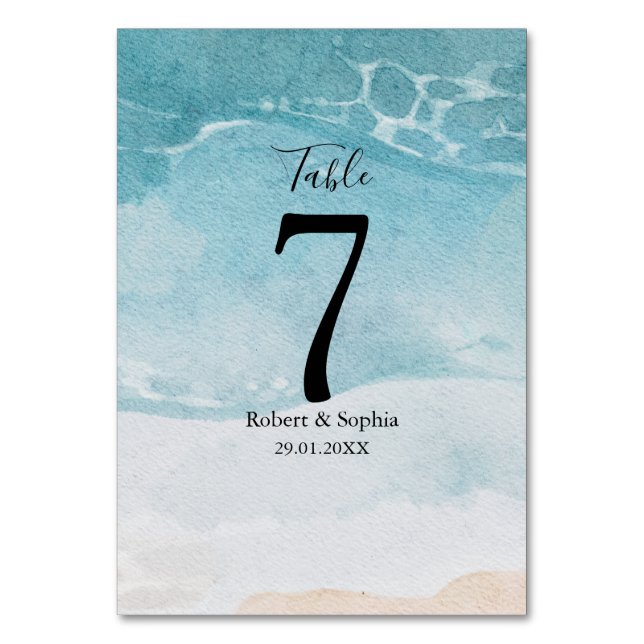 Numeração De Mesa Casamento Azul de Verão na Praia (Frente)