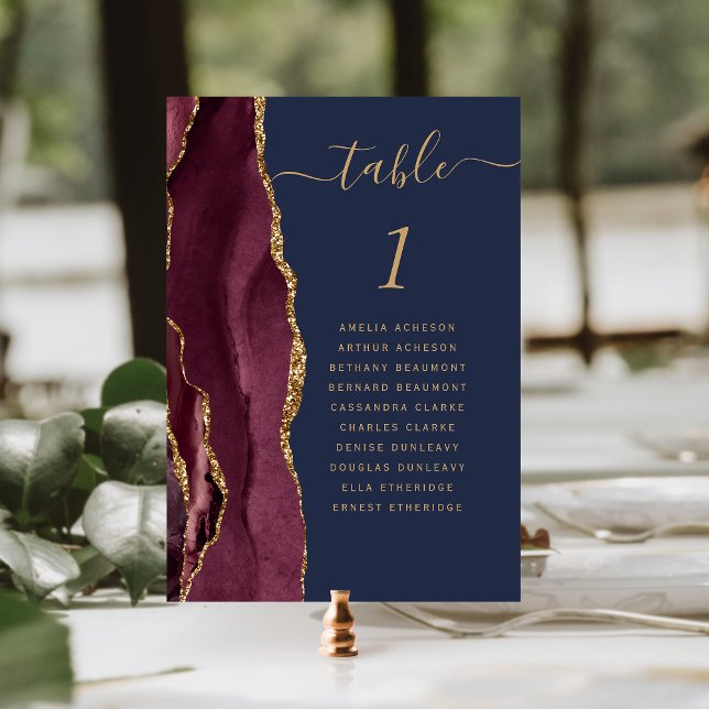 Numeração De Mesa Casamento Azul do Marinho Agate Dourado Burgundy (Criador carregado)