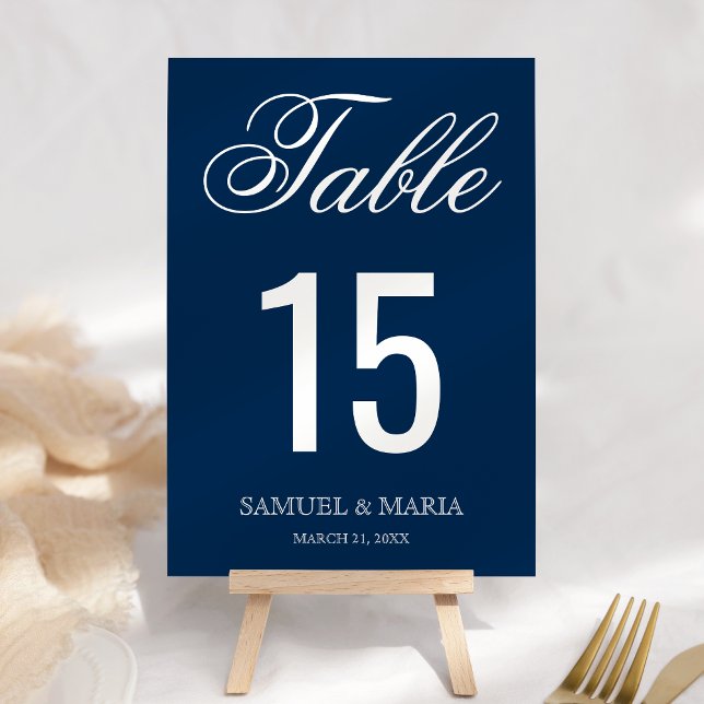 Numeração De Mesa Casamento Azul do Marinho de Script Elegante (Criador carregado)