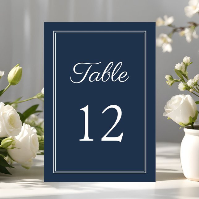 Numeração De Mesa Casamento Azul do Marinho Elegante Moderno (Modern Elegant Navy Blue Wedding Table Number)