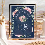 Numeração De Mesa Casamento Azul do Marinho Eucalyptus Floral Cor-de<br><div class="desc">Cartão de mesa de casamento cor-de-rosa,  embebido,  com lindas flores.</div>
