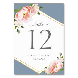 Numeração De Mesa Casamento Azul Dourado Dusty Pregado Floral Elegan
