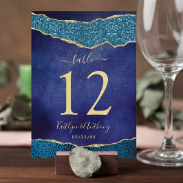 Numeração De Mesa Casamento Azul e Agato Dourado do Marinho Elegante
