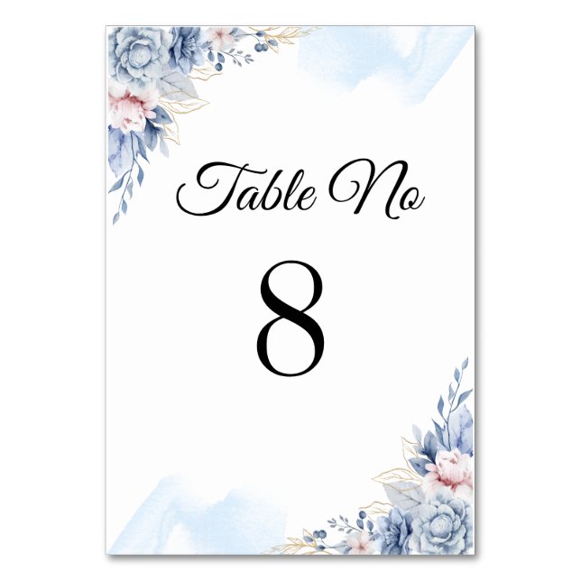 Numeração De Mesa Casamento azul elegante branco (Frente)