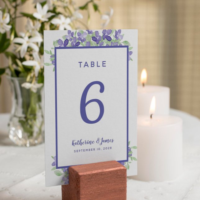 Numeração De Mesa Casamento Azul Floral Elegante Aquarela (Criador carregado)
