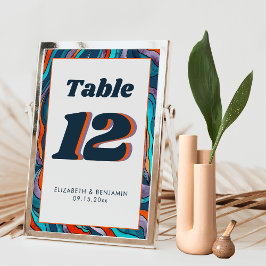 Numeração De Mesa Casamento Azul Laranja Queimada Ondulado Moderno R