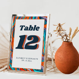 Numeração De Mesa Casamento Azul Laranja Queimada Ondulado Moderno R