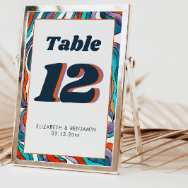 Numeração De Mesa Casamento Azul Laranja Queimada Ondulado Moderno R