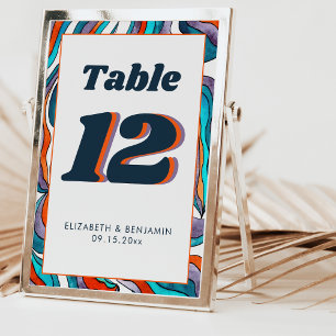 Numeração De Mesa Casamento Azul Laranja Queimada Ondulado Moderno R