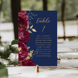 Numeração De Mesa Casamento Azul Marinho Floral Script Dourado Borgo