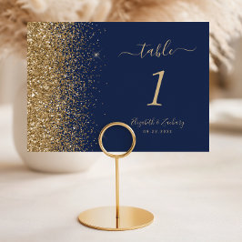 Numeração De Mesa Casamento Azul Marinho Moderno com Brilho Dourado