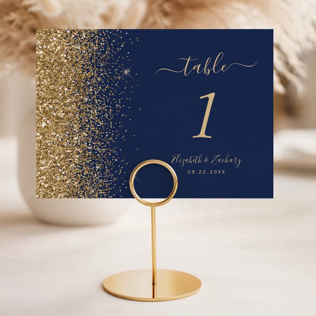 Numeração De Mesa Casamento Azul Marinho Moderno com Brilho Dourado  (Criador carregado)