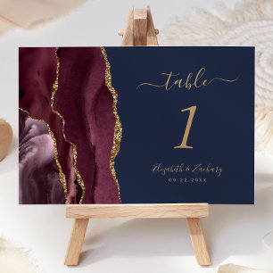 Numeração De Mesa Casamento Azul Naval Ágata Dourada Borgonha